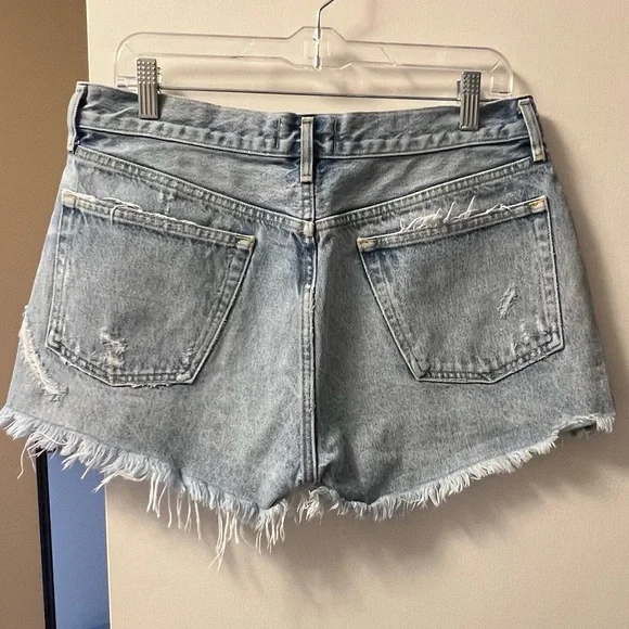 Agolde Light Blue Distressed Jean Shorts - Picture 6 of 11